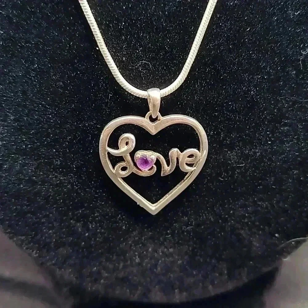Love Sterling Silver and Amethyst Necklace